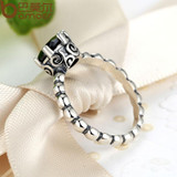 BAMOER 925 Sterling Silver Ring with Black Cubic Zirconia PA7109