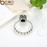 BAMOER 925 Sterling Silver Ring with Black Cubic Zirconia PA7109