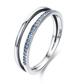 BAMOER 925 Sterling Silver Double Circle Black Clear CZ Stackable Finger Ring SCR082
