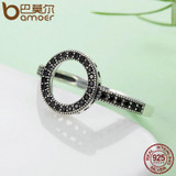 BAMOER 925 Sterling Silver Forever Clear Black CZ Circle Round Finger Rings SCR041