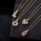 Trend Stainless Steel Chain Copper Inlaid Color Zircon 26 Letter Pendant Necklace Charm Women's Initial CZ Necklace Jewelry
