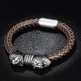 Freya's Cats™ - Stainless Steel Leather Viking Bracelet