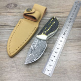 Copper+ antlers handle Damascus steel blade Camping knife Survival Hunting knives with leather sheath knives fixed EDC knife