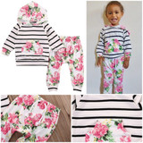 Floral and Stripes Harem and Hoody Set