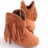 Baby Girl Fringe Suede Moccasin Boots - Prewalker