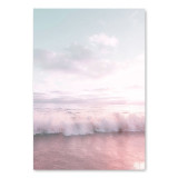 Nordic Style Beach and Ocean Landscape Pink Bus Art Canvas Set