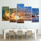 Limited Edition 5 Piece Huge Ocean Waves in Sunset Canvas