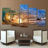 Limited Edition 5 Piece Huge Ocean Waves in Sunset Canvas