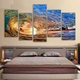 Limited Edition 5 Piece Huge Ocean Waves in Sunset Canvas