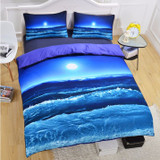 Moon and Ocean 3D Soft Blue Bedding Set