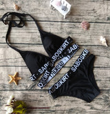 Letter Bandage Bikini Set Padded Swimsuit