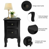 Black Night Stand w/ 2 Storage Drawers Wood End Accent Table
