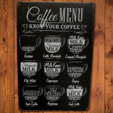 Coffee Menu Bar Metal Tin Sign Home Decor