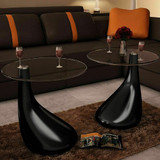 Coffee Table w/ Glass Top Side End Table High Gloss