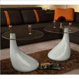 Coffee Table w/ Glass Top Side End Table High Gloss