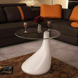 Coffee Table w/ Glass Top Side End Table High Gloss