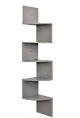 Gray 5Tier Corner Shelf Wall Mount Zig Zag Storage Rack Shelves Floating Display