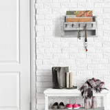 Wall-Mounted Letter Rack Holder with 5 Key Hooks Envelope Organizer For Entryway