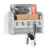 Wall-Mounted Letter Rack Holder with 5 Key Hooks Envelope Organizer For Entryway