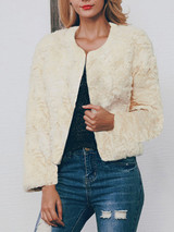 Casual Round Neck Faux Fur Coat