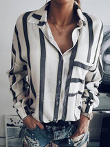 White-Gray Lapel Stripe Casual Shirt White-Gray Lapel Stripe Casual Shirt
