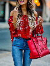 Off Shoulder Floral Printed Casual Blouse