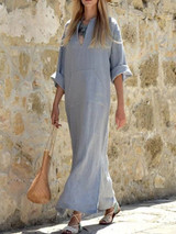 Casual V-Neck Solid Maxi Dress
