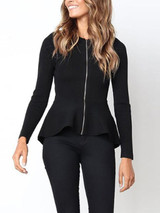 Zipper Cascading Ruffles Plain Jackets