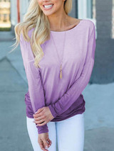Round Neck Long Sleeve Backless Knot T-Shirts