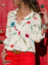Floral Printed Casual Lapel T-Shirt