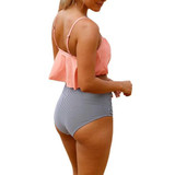 Padded Stripped High Waisted Falbala Bikini Set