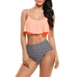 Padded Stripped High Waisted Falbala Bikini Set