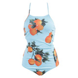 Eve - Oranges Lace Up Back Blue One Piece Swimsuit