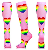 Rainbow Hearts Compression Socks 20-30 mmHg for Circulation, Swelling & Energy