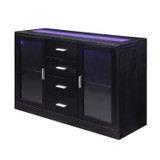 Wooden Dining Server with Two Glass Door Cabinets and LED Light, Black