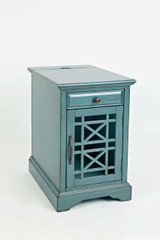 Wooden Chairside Table With Hidden Power Charger, Antique Blue