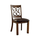 Wooden Armless Side Chair With Leather Seat, Rustic Walnut Brown, Pack of 2 Wooden Armless Side Chair With Leather Seat, Rustic Walnut Brown, Pack of 2