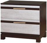 Two Tone Wooden Nightstand with Two Drawers Storage, Brown and Silver
