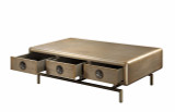 Trunk Design Wooden Coffee Table with Aluminum Patchwork and Metal Stand, Gold