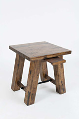 Transitional Wood And Metal End Table With Trestle Base, Brown