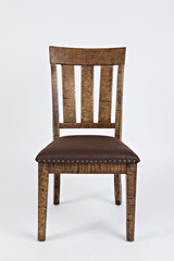 Slatted Back Wooden Dining Chair With Upholstered Seat, Set of two, Brown