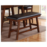 Rubber Wood Bench With Faux Leather Upholstery Small Brown