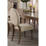 Oak Veneer & Fabric Side Chair With Nail Head Trims, Brown, Set of 2