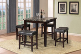 Modish Counter Height Set, Black Faux Marble & Espresso, 5 Piece Pack