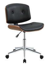 Metal & Wooden Office Armless Chair, Black & Walnut Brown Metal & Wooden Office Armless Chair, Black & Walnut Brown