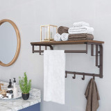Metal Framed Wall Mounted Coat Rack with One Storage Shelf, Brown and Black