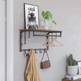 Metal Framed Wall Mounted Coat Rack with One Storage Shelf, Brown and Black