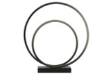 Metal Double Circle Sculpture on Rectangular Base , Metallic Gunmetal Grey