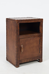 Leather One Door And Open Shelf Accent Table With Nailhead Trim, Brown