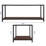 Iron Frame Coffee Table with Wooden Top and Bottom Shelf, Brown and Black